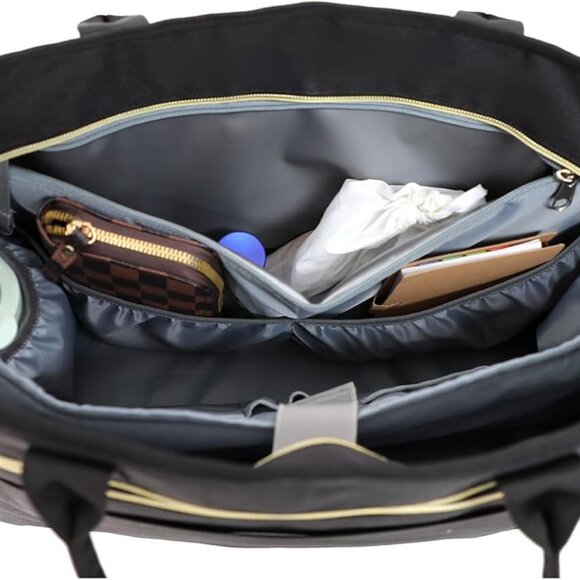 Water-Resistant Black Large Tote Bag for Women, Multiple Compartments, Fits 17-I - Picture 3 of 8